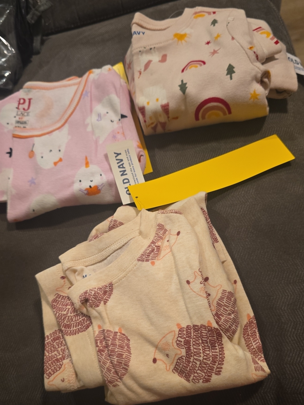 Old Navy Kids' Pink and Tan Hedgehog & Rainbow Pajama Set